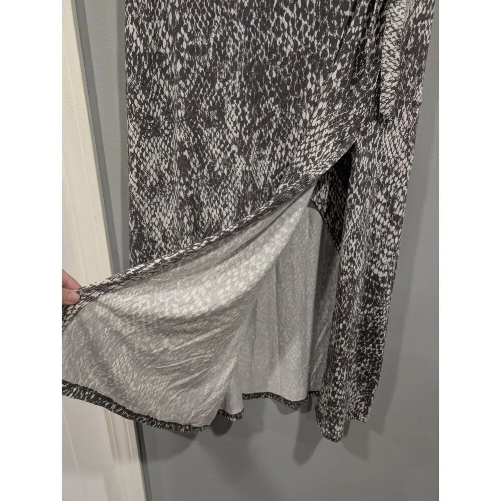 Garnet Hill Women's Gray White Stretchy Maxi Skirt High Side Slit Waist Tie Sz S